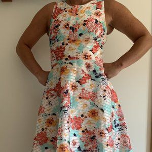 RW & Co Floral Chiffon Fit & Flare Dress with Scuba Neck